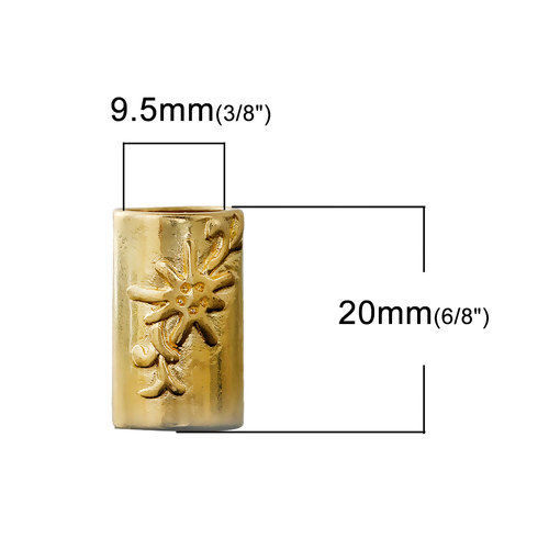 Picture of Zinc Based Alloy Spacer Beads Cylinder Gold Plated Pattern Carved About 20mm x 13mm, 10 PCs