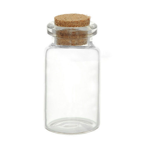 Picture of Glass Bottles Cylinder Jewelry Vials Cork Stoppers Transparent (Capacity: 8.8ml) 44mm x 22mm, 10 PCs