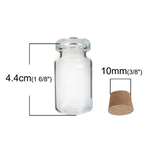 Изображение Стеклянные Бутылка Цилиндр Прозрачный С пробкой （Eмкость: 8.8ml） 44мм x 22мм, 10 ШТ
