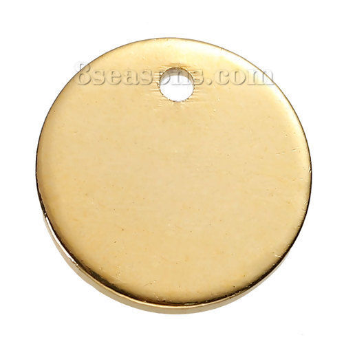 Bild von Messing Charms Rund Vergoldet Blank Schild zu Gravieren 10mm D., 10 Stücke