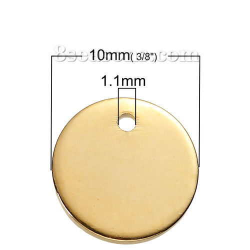 Bild von Messing Charms Rund Vergoldet Blank Schild zu Gravieren 10mm D., 10 Stücke