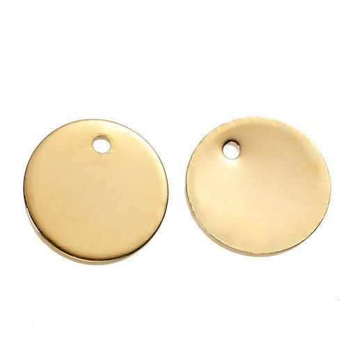 Bild von Messing Charms Rund Vergoldet Blank Schild zu Gravieren 10mm D., 10 Stücke