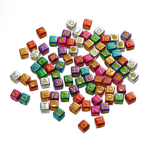 Imagen de Acrílico de Cuentas Cuadrado , Al Azar Letras Esmalte 6mm x 6mm, Agujero: acerca de 3.5mm, 500 Unidades