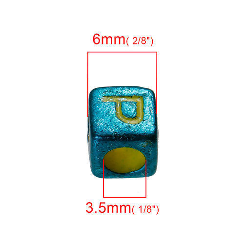 Imagen de Acrílico de Cuentas Cuadrado , Al Azar Letras Esmalte 6mm x 6mm, Agujero: acerca de 3.5mm, 500 Unidades