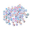 Picture of Acrylic Spacer Beads Square White At Random Number Pattern Enamel About 7mm x 7mm, Hole: Approx 4mm, 200 PCs