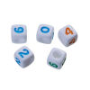 Picture of Acrylic Spacer Beads Square White At Random Number Pattern Enamel About 7mm x 7mm, Hole: Approx 4mm, 200 PCs