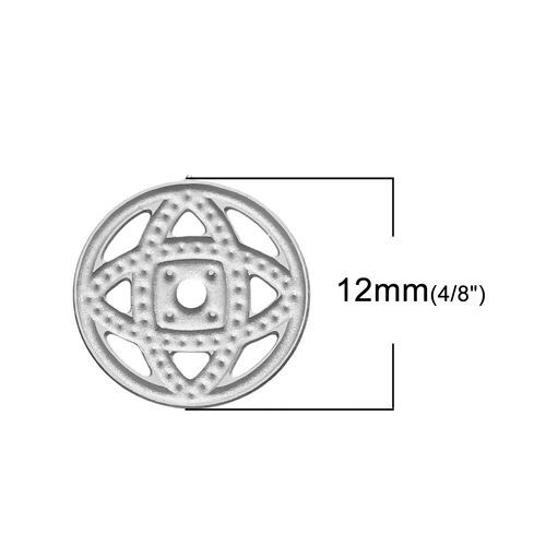 Picture of 304 Stainless Steel Embellishments Findings Round Silver Tone Celtic Knot Carved Hollow 12mm( 4/8") Dia, 20 PCs