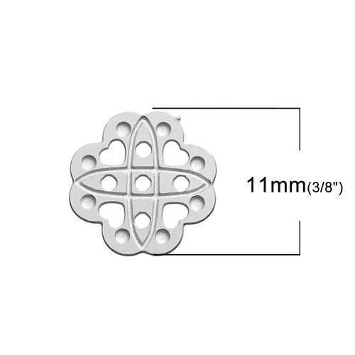 Picture of 304 Stainless Steel Embellishments Findings Flower Silver Tone Celtic Knot Carved Hollow 11mm( 3/8") x 11mm( 3/8"), 20 PCs