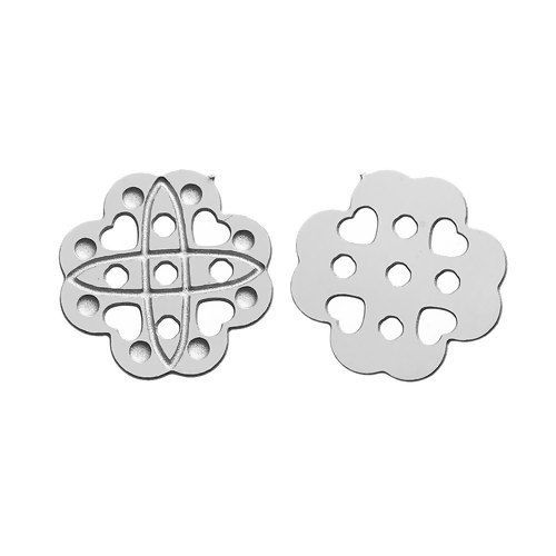 Picture of 304 Stainless Steel Embellishments Findings Flower Silver Tone Celtic Knot Carved Hollow 11mm( 3/8") x 11mm( 3/8"), 20 PCs