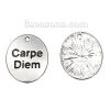 Picture of Zinc Based Alloy Charms Oval Antique Silver Color Message " Carpe Diem " Carved 29mm(1 1/8") x 25mm(1"), 5 PCs