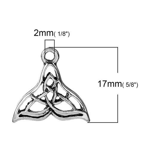 Picture of Zinc Based Alloy Charms Whale Tail Antique Silver Color Celtic Knot Hollow 17mm( 5/8") x 16mm( 5/8"), 10 PCs