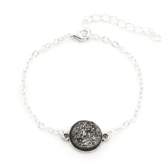 Picture of Resin Druzy /Drusy Bracelets Silver Plated & Antique Silver Color Silver-gray Round 17cm(6 6/8") long, 1 Piece
