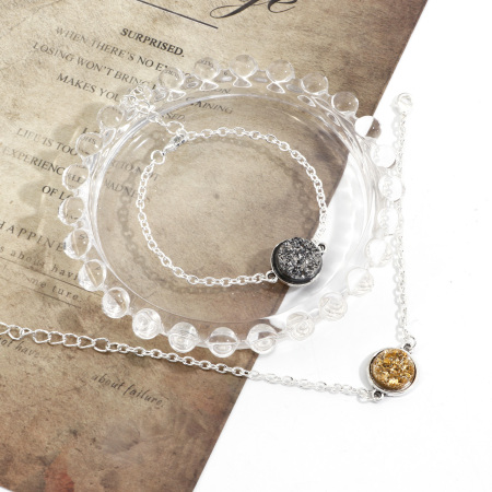 Image de Bracelets Druzy en Résine Rond Chaîne Maille Forçat Argenté & Argent Vieilli Gris-Argent 17cm long, 1 Pièce