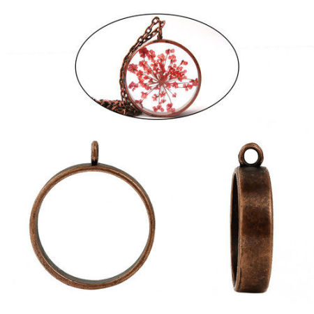 Bild von Zinklegierung Offene Lünette Anhänger für Harz Rund Rotkupferfarbe 32mm x 27mm, 2 Stücke