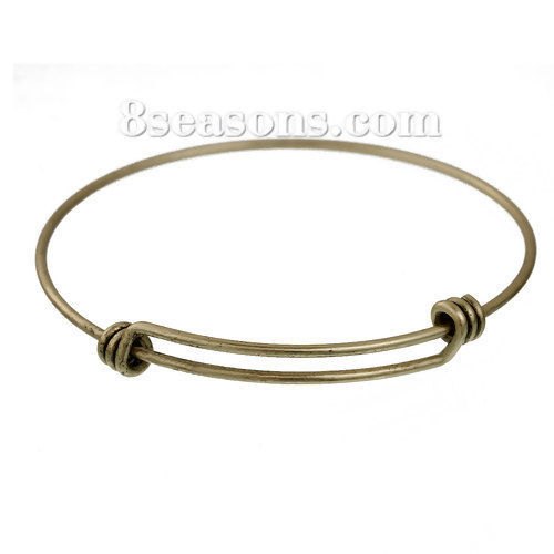 Picture of Brass Expandable Bangles Bracelets Double Bar Round Antique Bronze Adjustable From 26cm(10 2/8") - 20.5cm(8 1/8") long, 1 Piece                                                                                                                               