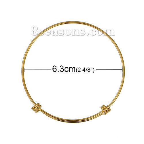 Picture of Brass Expandable Bangles Bracelets Double Bar Round Gold Plated Adjustable From 26cm(10 2/8") - 21cm(8 2/8") long, 1 Piece                                                                                                                                    