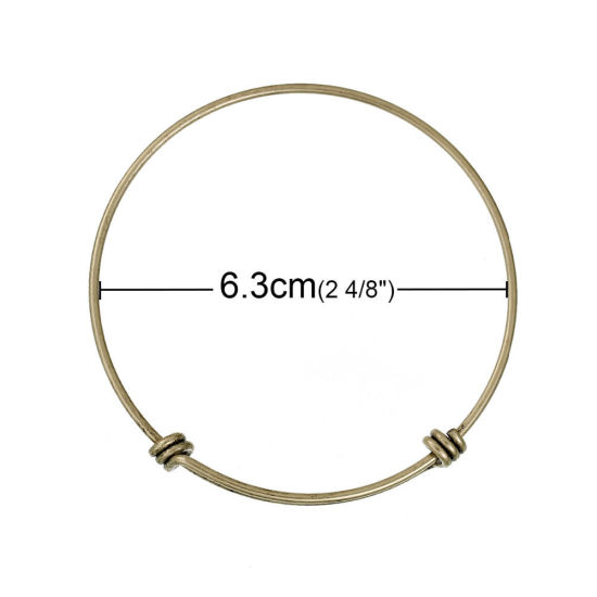 Picture of Brass Expandable Bangles Bracelets Double Bar Round Gold Plated Adjustable From 26cm(10 2/8") - 21cm(8 2/8") long, 1 Piece                                                                                                                                    