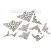 Bild von Zinklegierung & Legierung Filigran Verbinder Dreieck Silberfarbe Hohl Blumenrattan Motiv 75mm x 48mm- 22mm x22mm, 50 Stück