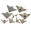 Picture of Zinc Based Alloy & Iron Based Alloy Filigree Stamping Embellishments Findings Fixed Triangle Antique Bronze Flower Vine Carved Hollow 79mm x46mm(3 1/8" x1 6/8") - 22mm x22mm( 7/8" x 7/8"), 50 PCs