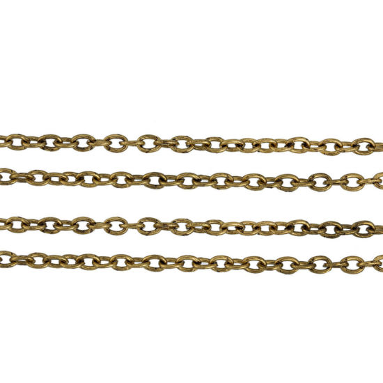 Picture of Iron Based Alloy Link Cable Chain Findings Gold Tone Antique Gold 3.7x2.7mm( 1/8" x 1/8"), 50cm(19 5/8") long, 1 Piece