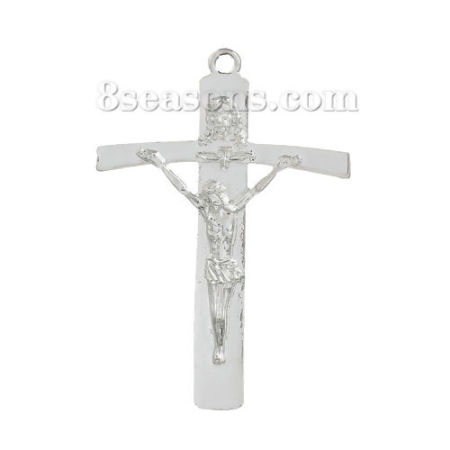 Zinc Based Alloy Easter Pendants Cross Silver Plated Jesus 63mm(2 4/8") x 44mm(1 6/8"), 2 PCs