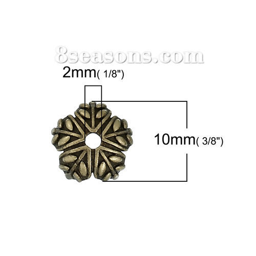 Imagen de Latón Tapón de cuentas Flor Hoja Tono Bronce (Apta Cuentas: 10mm Dia.) 10mm x 10mm, 5 Unidades