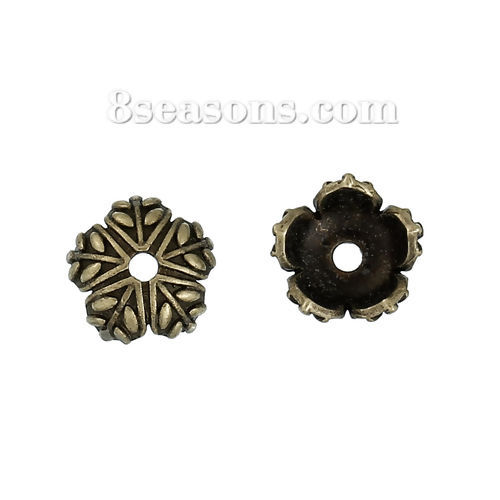 Imagen de Latón Tapón de cuentas Flor Hoja Tono Bronce (Apta Cuentas: 10mm Dia.) 10mm x 10mm, 5 Unidades