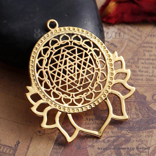 Picture of Brass Sri Yantra Meditation Pendants Gold Plated Hollow 40mm(1 5/8") x 35mm(1 3/8"), 1 Piece                                                                                                                                                                  