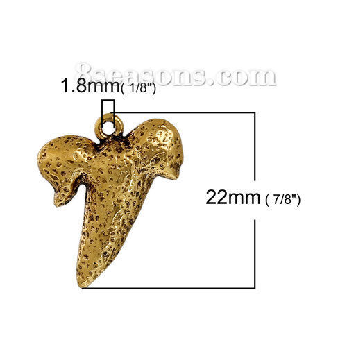 Picture of Zinc Based Alloy Pendants Shark Teeth Tooth Gold Tone Antique Gold 22mm( 7/8") x 19mm( 6/8"), 10 PCs