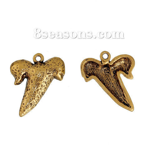Picture of Zinc Based Alloy Pendants Shark Teeth Tooth Gold Tone Antique Gold 22mm( 7/8") x 19mm( 6/8"), 10 PCs