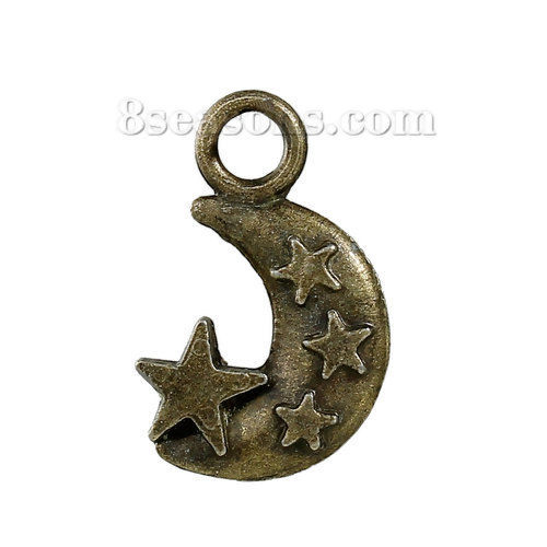 Immagine di Lega di Zinco Charms Luna Bronzo Antico Stella 19mm x 13mm , 20 Pz