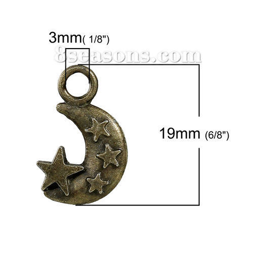 Immagine di Lega di Zinco Charms Luna Bronzo Antico Stella 19mm x 13mm , 20 Pz