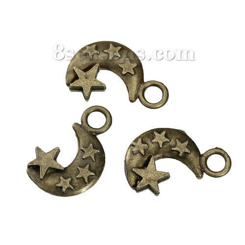 Immagine di Lega di Zinco Charms Luna Bronzo Antico Stella 19mm x 13mm , 20 Pz