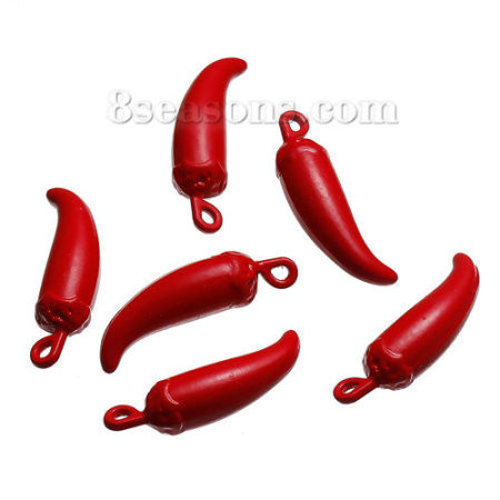Immagine di Lega di Zinco Charms Peperone Natale Rosso 28mm x 8mm , 5 Pz
