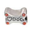 Picture of Zinc Based Alloy European Style Large Hole Charm Beads Bone Antique Silver Heart Message " DOG " Carved Red Rhinestone About 14mm( 4/8") x 11mm( 3/8"), Hole: Approx 5.3mm, 3 PCs