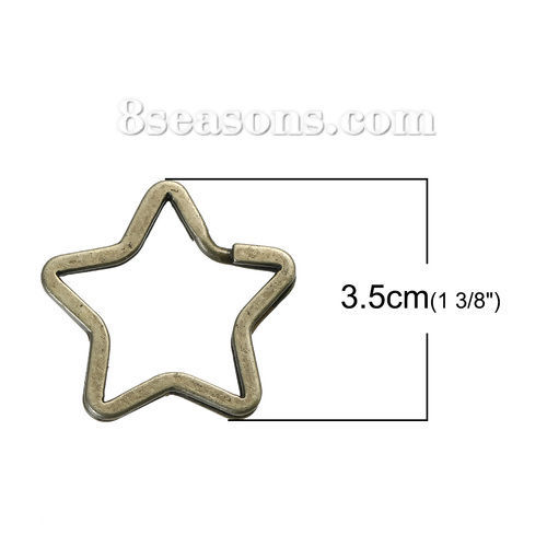 Picture of Iron Based Alloy Keychain & Keyring Pentagram Star Antique Bronze 35mm x 33mm, 5 PCs