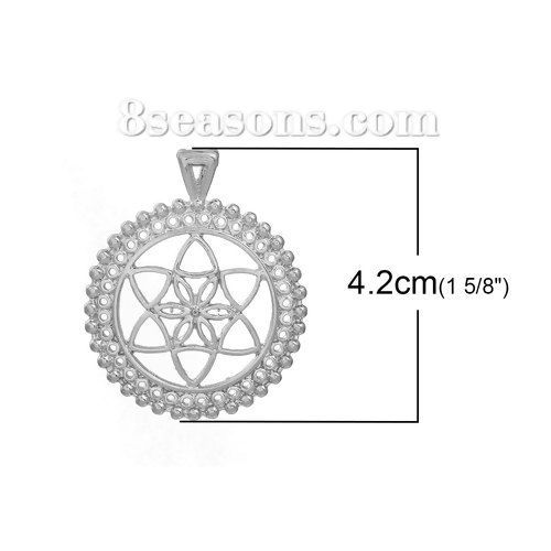 Picture of Zinc Based Alloy Flower Of Life Pendants Round Silver Tone Hollow 42mm(1 5/8") x 35mm(1 3/8"), 3 PCs