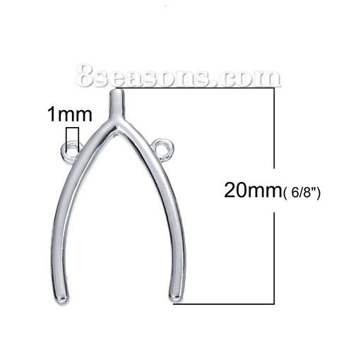 Picture of Brass Connectors Findings Wishbone Silver Tone 20mm( 6/8") x 12mm( 4/8"), 2 PCs                                                                                                                                                                               