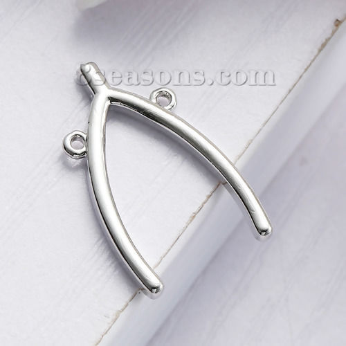 Picture of Brass Connectors Findings Wishbone Silver Tone 20mm( 6/8") x 12mm( 4/8"), 2 PCs                                                                                                                                                                               