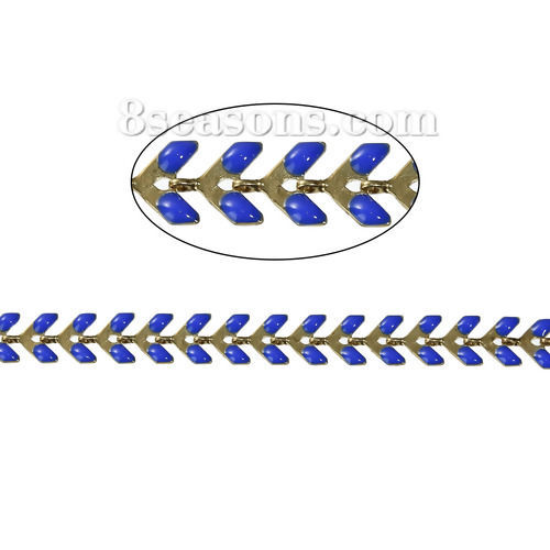 Picture of Brass Spiky Chains Findings Gold Plated Royal Blue Enamel 7x6mm( 2/8" x 2/8"), 1 Piece(Approx 0.5 M/Piece)                                                                                                                                                    