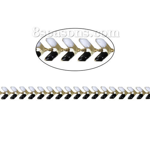 Picture of Brass Spiky Chains Findings Gold Plated Black & White Enamel 7x6mm( 2/8" x 2/8"), 1 Piece(Approx 0.5 M/Piece)                                                                                                                                                 