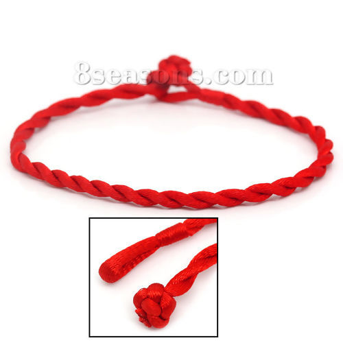 Picture of Polyester Kabbalah Red String Braided Friendship Bracelets 21cm(8 2/8") - 19cm(7 4/8") long, 30 PCs