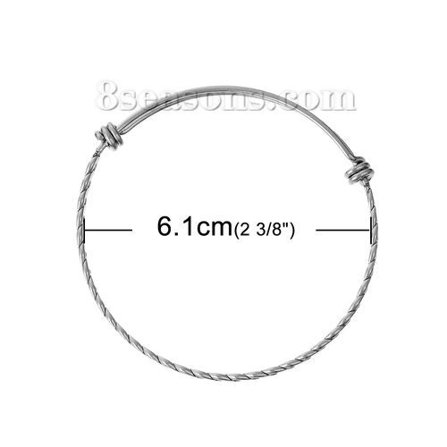 Picture of 304 Stainless Steel Charm Expandable Bangles Bracelets Double Bar Round Silver Tone 20cm(7 7/8") long, 1 Piece