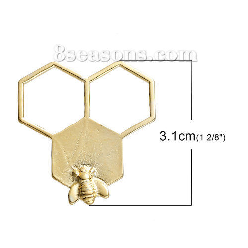 Imagen de Conectores Aleación del Cinc Panal y Chapado en Oro Abeja Hueco 31mm x 29mm, 10 Unidades