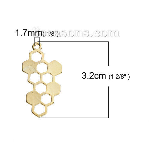 Picture of Zinc Based Alloy Pendants Honeycomb Gold Plated Hollow 32mm(1 2/8") x 17mm( 5/8"), 10 PCs