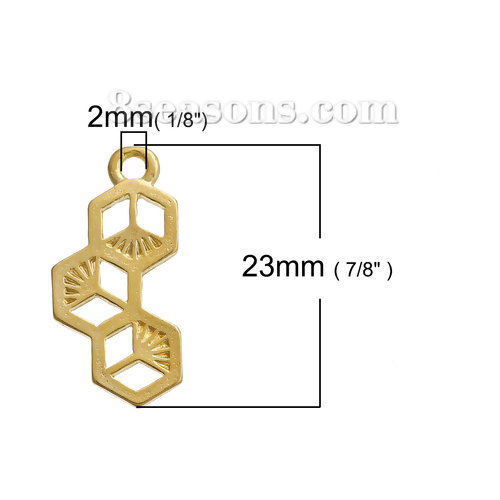 Picture of Zinc Based Alloy Charms Honeycomb Gold Plated Hollow 23mm( 7/8") x 11mm( 3/8"), 20 PCs