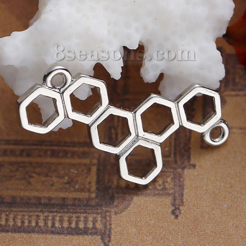 Bild von Zinklegierung Verbinder Bienenwabe Silberfarbe Hohl 26mm x 13mm, 20 Stücke