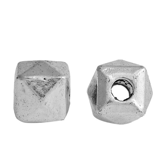 Bild von Zinklegierung Zwischenperlen Spacer Perlen Würfel Antiksilber Facettiert ca. 5mm x 5mm, Loch:ca. 1.8mm, 100 Stücke