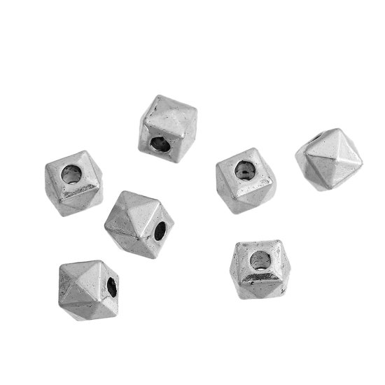 Zinc Based Alloy Spacer Beads Cube Antique Silver Faceted About 5mm x 5mm, Hole: Approx 1.8mm, 100 PCs の画像