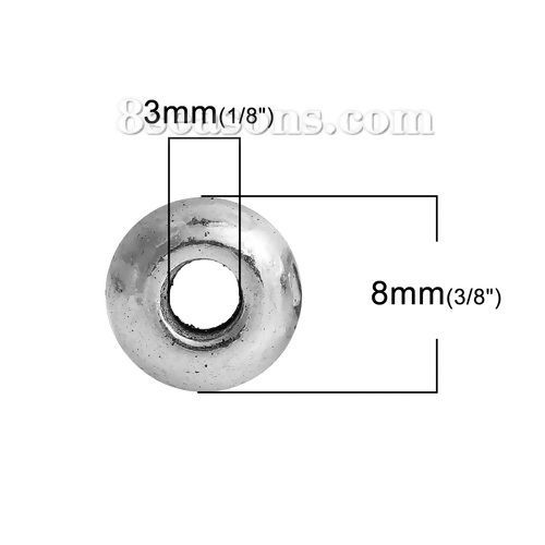 亜鉛合金 スペーサー ビーズ ユーフォー 銀古美 約 8mm x 4mm、 穴：約 3.0mm、 100 個 の画像